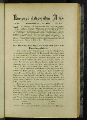 Das Abziehen der Negativschicht von Gelatine-emulsionsplatten