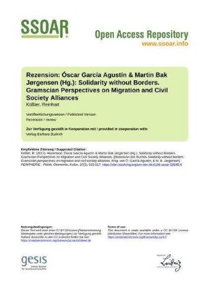 Rezension: Óscar García Agustín & Martin Bak Jørgensen (Hg.): Solidarity without Borders. Gramscian Perspectives on Migration and Civil Society Alliances