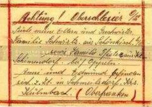 Handgeschriebene Suchanzeige einer Familie aus Oberschlesien