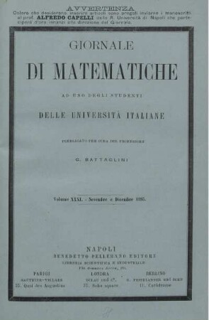 Volume XXXI. - Novembre e Dicembre 1893.