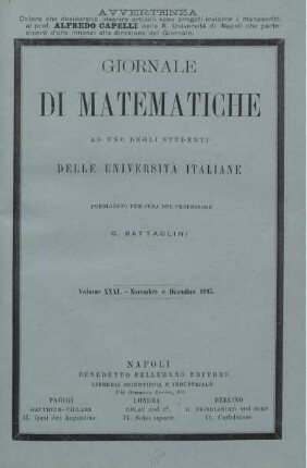 Volume XXXI. - Novembre e Dicembre 1893.