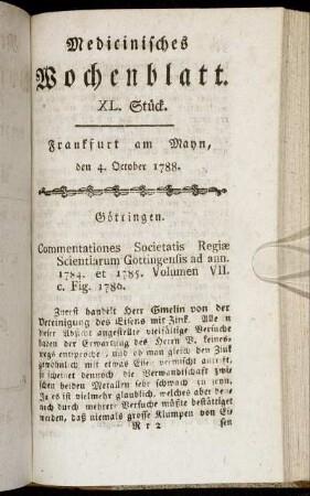 XL. Stück. Frankfurt am Mayn, den 4. October 1788. - XLIII. Stück. Frankfurt am Mayn, den 25. October 1788.