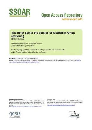 The other game: the politics of football in Africa (editorial)