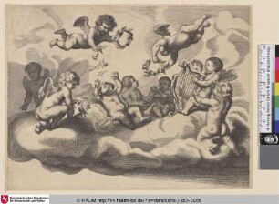 [Musizierende Putti, auf einer Wolke sitzend]