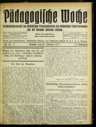 Westfälischer Provinzialverein des "Kath. Lehrerverbandes" : Niederschrift über die Vorstandssitzung am 29. September 1917 in Hamm (Westf.)