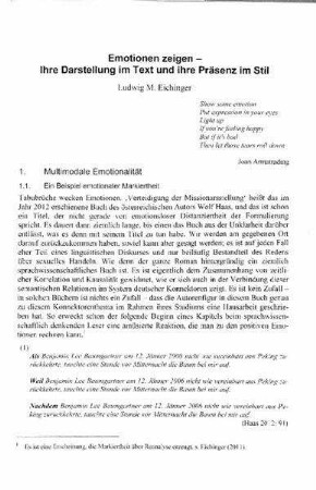 Emotionen zeigen - Ihre Darstellung im Text und ihre Präsenz im Stil