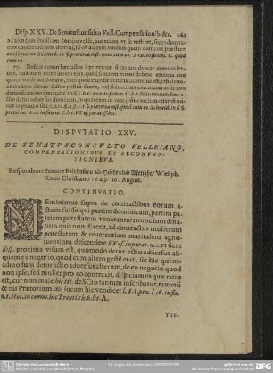 Disputatio XXV. De Senatusconsulto Velleiano, Compensationibus Et Reconventionibus