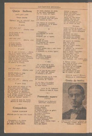 Compadrón : Tango canción. (Editado por la casa Julio Korn)
