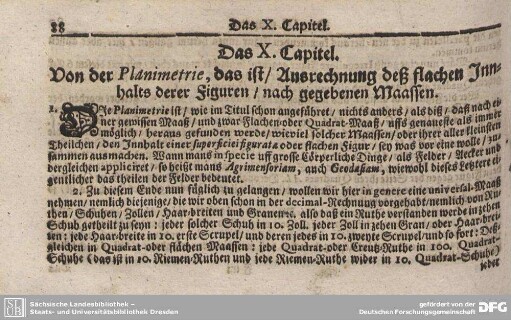 Das X. Capitel. Von der Planimetrie, das ist/ Ausrchnung deß flachen Innhalts derer Figuren/ nach gegebenen Maassen.