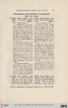 Manuscripte französischen Ursprunges (Nr. 27 - 46)