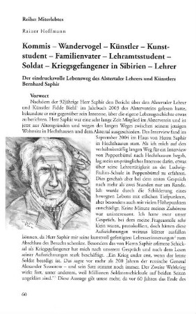 Kommis - Wandervogel - Künstler - Kunststudent - Familienvater - Lehramtsstudent - Soldat - Kriegsgefangener in Sibirien - Lehrer : Der eindrucksvolle Lebensweg des Alstertaler Lehrers und Künstlers Bernhard Saphir