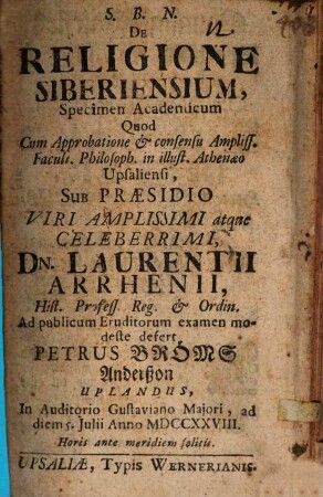 De religione Siberiensium specimen academicum