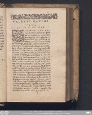 Valerii Maximi Vita. Incerto Autore.