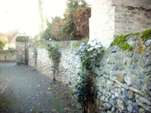 (äussere) Kirchhofmauer (Wehrgang mit Steinbrüstung im 19 Jh abgetragen) im Osten von Norden