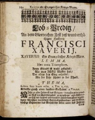 [Sibenzehende] Lob-Predig, Xaverius Ein Evangelischer Kriegs-Mann – [Ein und zwaintzigste] Lob-Predig, Xaverius Ein gewaltiger Engel
