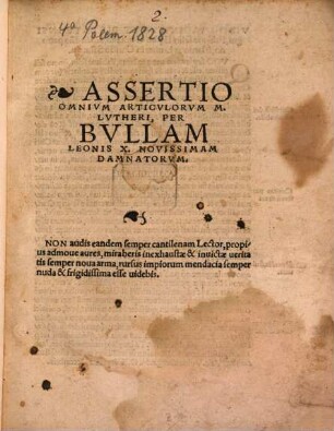 Assertio Omnivm Articulorvm M. Lvtheri, Per Bullam Leonis X. Novissimam Damnatorum
