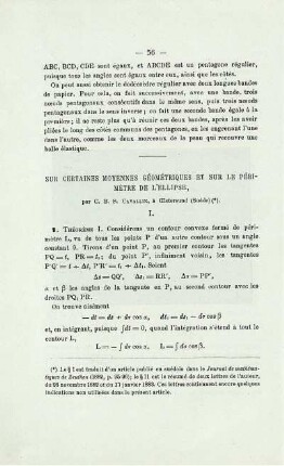 SUR CERTAINES MOYENNES GÉOMÉTRIQUES ET SUR LE PÉRIMÈTRE DE L'ELLIPSE.