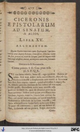Ciceronis Epistolarum Ad Senatum, Et Alios, Liber XV.