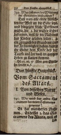 Das Fünffte Hauptstück. Vom Sacrament des Altars.