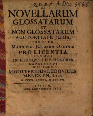 De novellarum glossatarum et non glossatarum auctoritate iuris