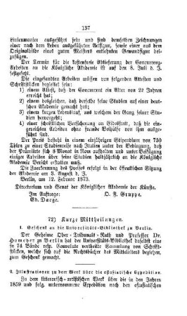 Kurze Mittheilungen : [II. Universitäten und Akademien]