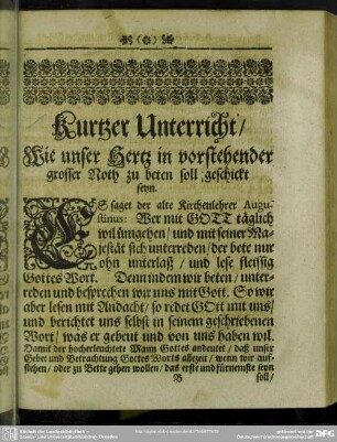 Kurtzer Unterricht, Wie unser Hertz in vorstehender grosser Noth zu beten soll geschickt seyn