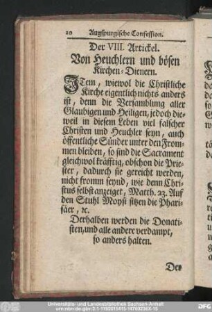 Der VIII. Artickel. Von Heuchlern und bösen Kirchen-Dienern.