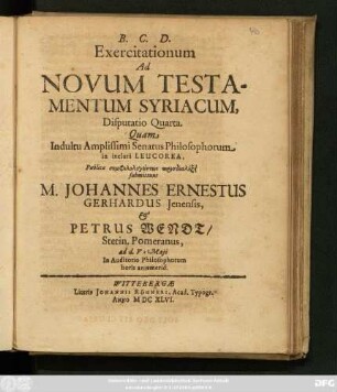 4: Exercitationum Ad Novum Testamentum Syriacum, Disputatio ...