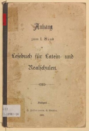 Band 1, Anhang, [Schülerband]: Anhang zum 1. Band de[s] Lesebuch[s] für Latein- und Realschulen