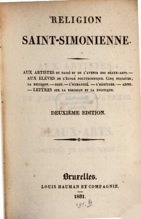 Religion Saint-Simonienne : Aux artistes du passé et de l'avenir des beaux-arts ...