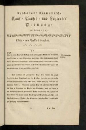 A1r-H1v, Reichsstadt Rotweilische Kauf- Tausch und Zugrechts Ordnung / de Anno 1793.