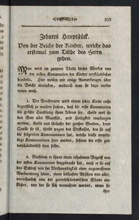 333-338, Zehntes Hauptstück. Von der Beicht der Kinder, welche das erstemal zum Tische des Herrn gehen.