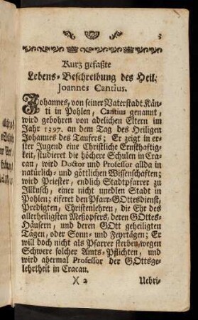 3-4, Kurz gefaßte Lebens-Beschreibung des Heil. Joannes Cantius.