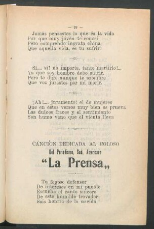 Canción dedicada al coloso del periodismo, Sud, Americano "La Prensa"
