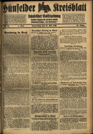 Zweite Ausgabe vom Donnerstag, den 25. Mai 1933.