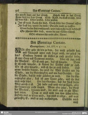 Am Sonntage Cantate. Evangelium, Joh. XVI. v. 5 - 15