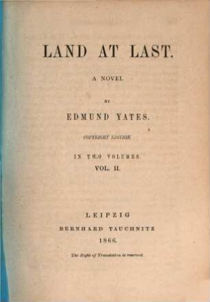 Land at last : a novel. 2