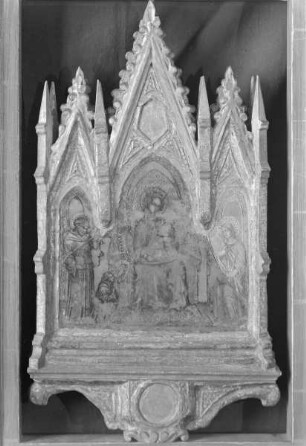 Christus am Kreuz von Maria und Johannes betrauert — Thronende Maria mit Kind und zwei Heiligen