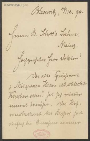 Brief an B. Schott's Söhne : 27.02.1896