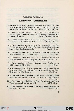 Aachener Ansichten; Kupferstiche – Radierungen (Nr. 1-31)