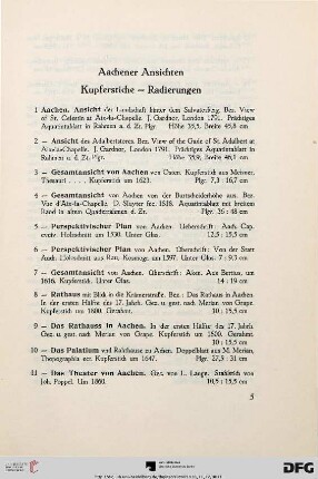 Aachener Ansichten; Kupferstiche – Radierungen (Nr. 1-31)