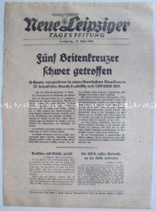 Extrablatt der "Neuen Leipziger Tageszeitung" zu Angriffen auf britische Kreuzer im östlichen Mittelmeer