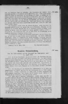 Revidirte Bekanntmachung, betr. die Aufbewahrung und den Transport von Schießpulver, vom 15. April 1864.
