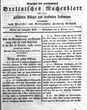 Sieben und funfzigstes Stueck, Sonnabend, den 3. Februar 1810.