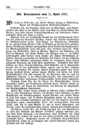 260. Proclamation vom 11. April 1897.