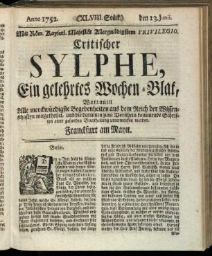 (XLVIII. Stück.) den 13. Junii. Anno 1752.