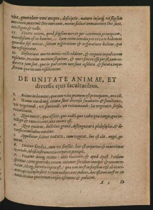 De Unitate Animae, Et diversis eius facultatibus.