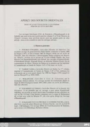 Aperçu Des Sources Orientales Dont On A Fait Usage Pour La Quatrième Période De Cette Histoire
