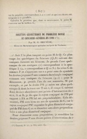 Solution géométrique du problème donné au concours général en 1891.