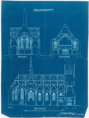 St. Laurentius, Rudersdorf bei Wilnsdorf: Schnitt durchs Querhaus, Querschnitt und Längsschnitt des Langhauses